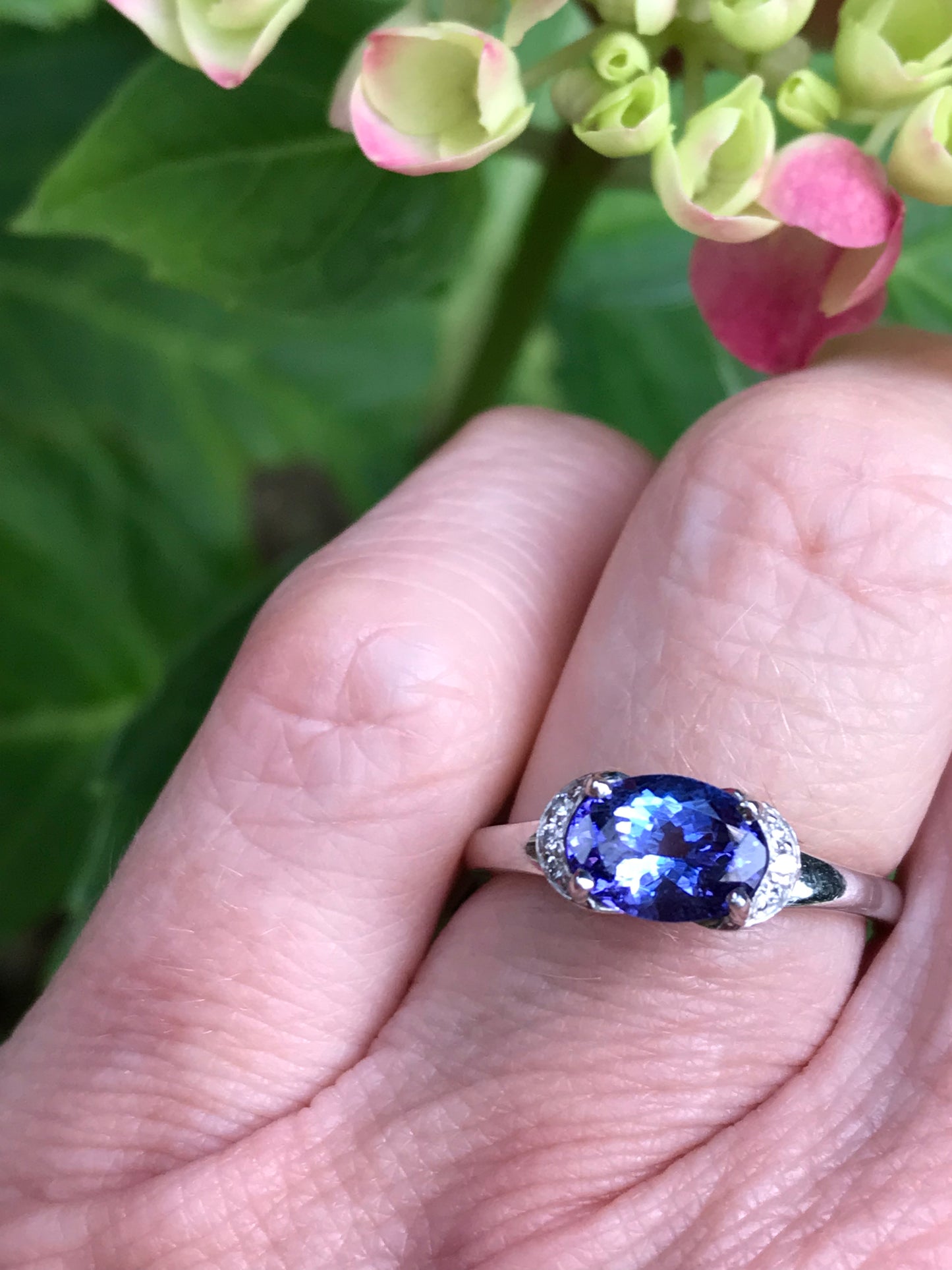 18ct white gold oval tanzanite and diamond ring Ring Christopher Wharton   