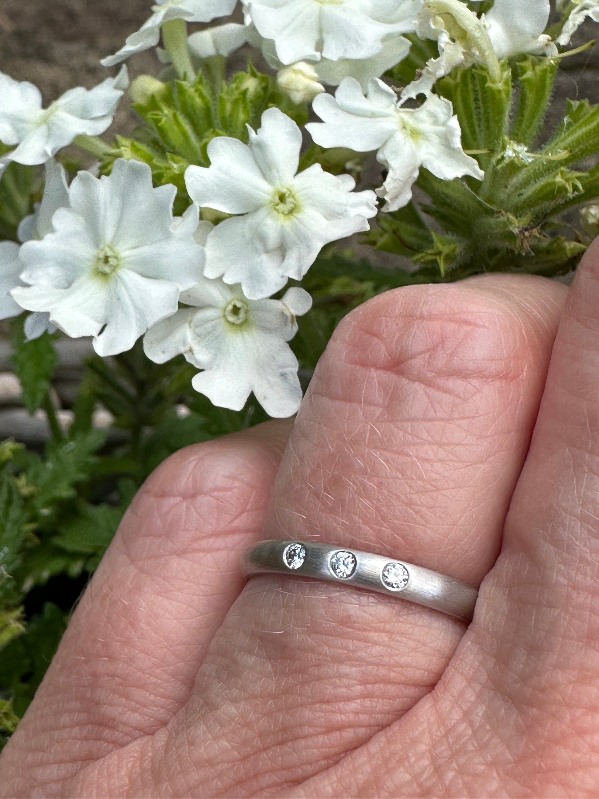 18ct white gold court ring with three brilliant diamonds Ring Gerstner   