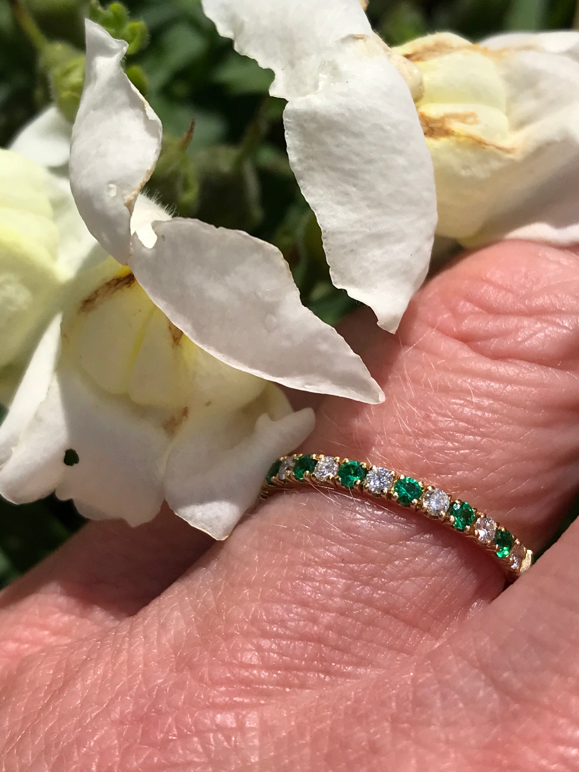 18ct yellow gold diamond and emerald half eternity ring Ring Rock Lobster   