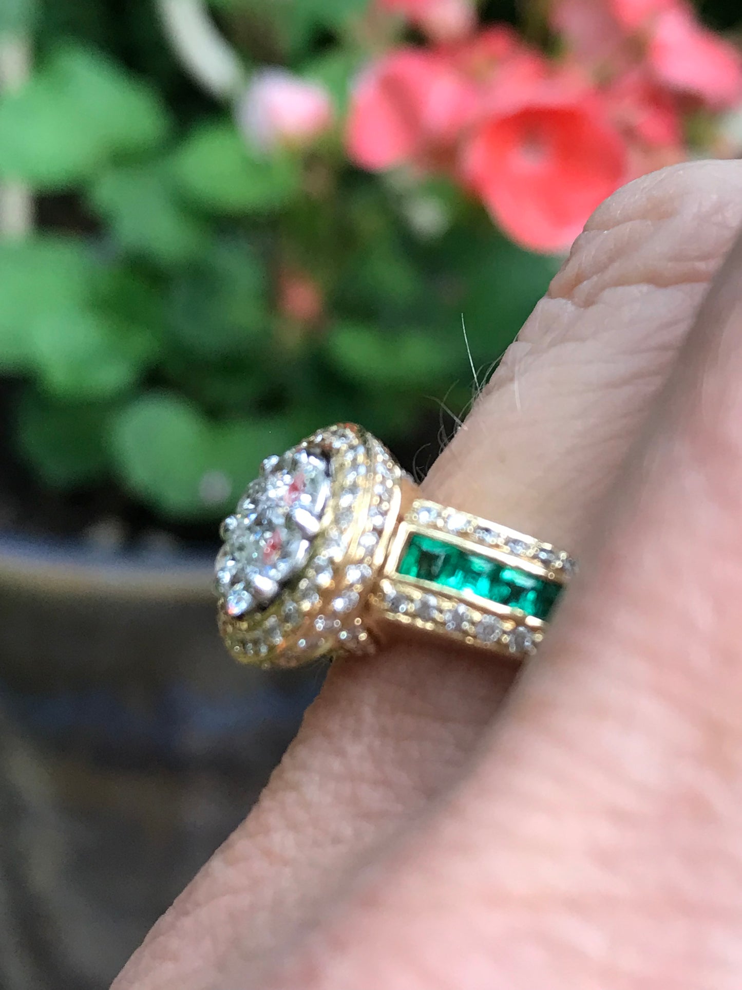 18ct yellow Gold Diamond & Emerald halo ring Ring Buchwald   