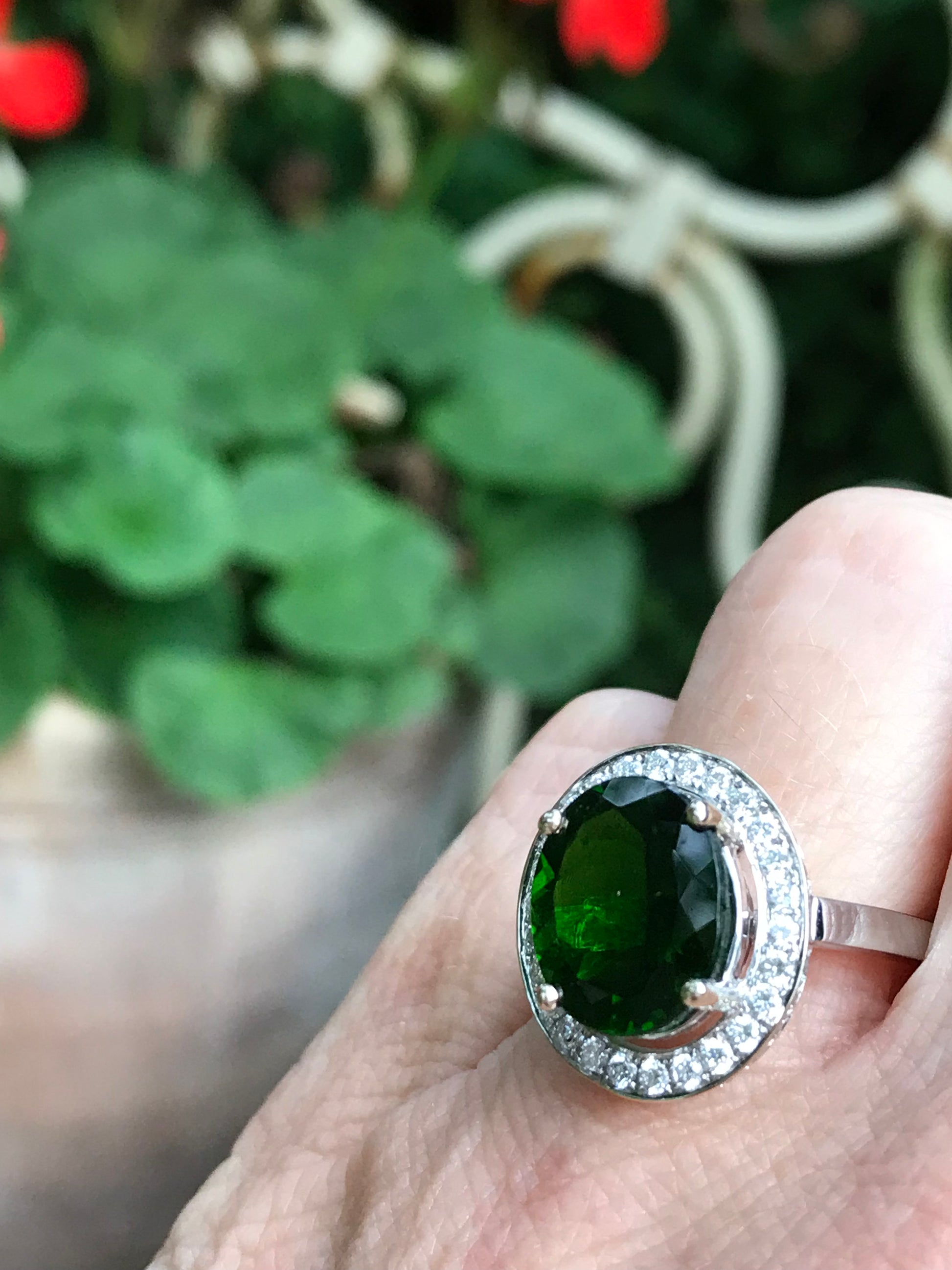 18ct White gold green diopside and 0.79ct diamond ring Ring Rock Lobster   